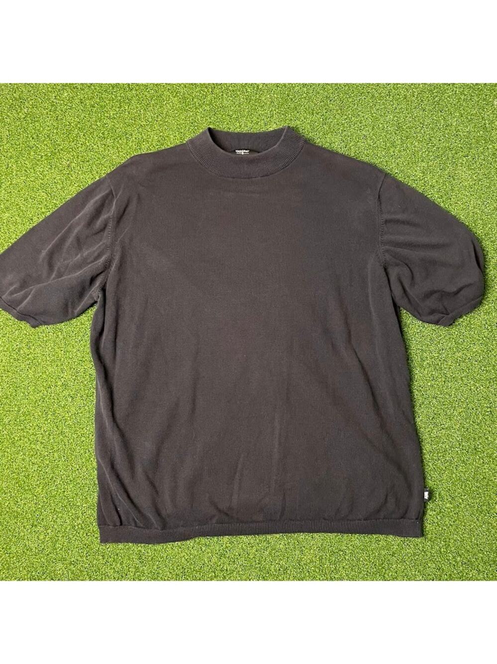 Vintage 90s Y2K Mossimo Mens Black 100% Cotton Knit Thick Collared T Shirt Sz L
